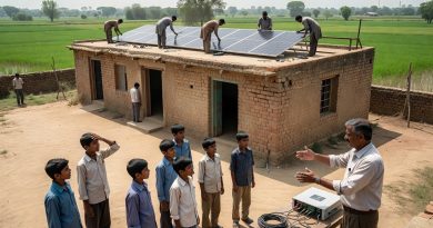 ग्रामीण स्कूल में सौर ऊर्जा अभियान का संपादकीय दृश्य